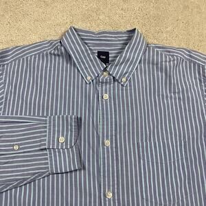 Y2K VTG Gap Shirt Mens L Blue Stripe Button Down Lightweight Long Sleeve Preppy